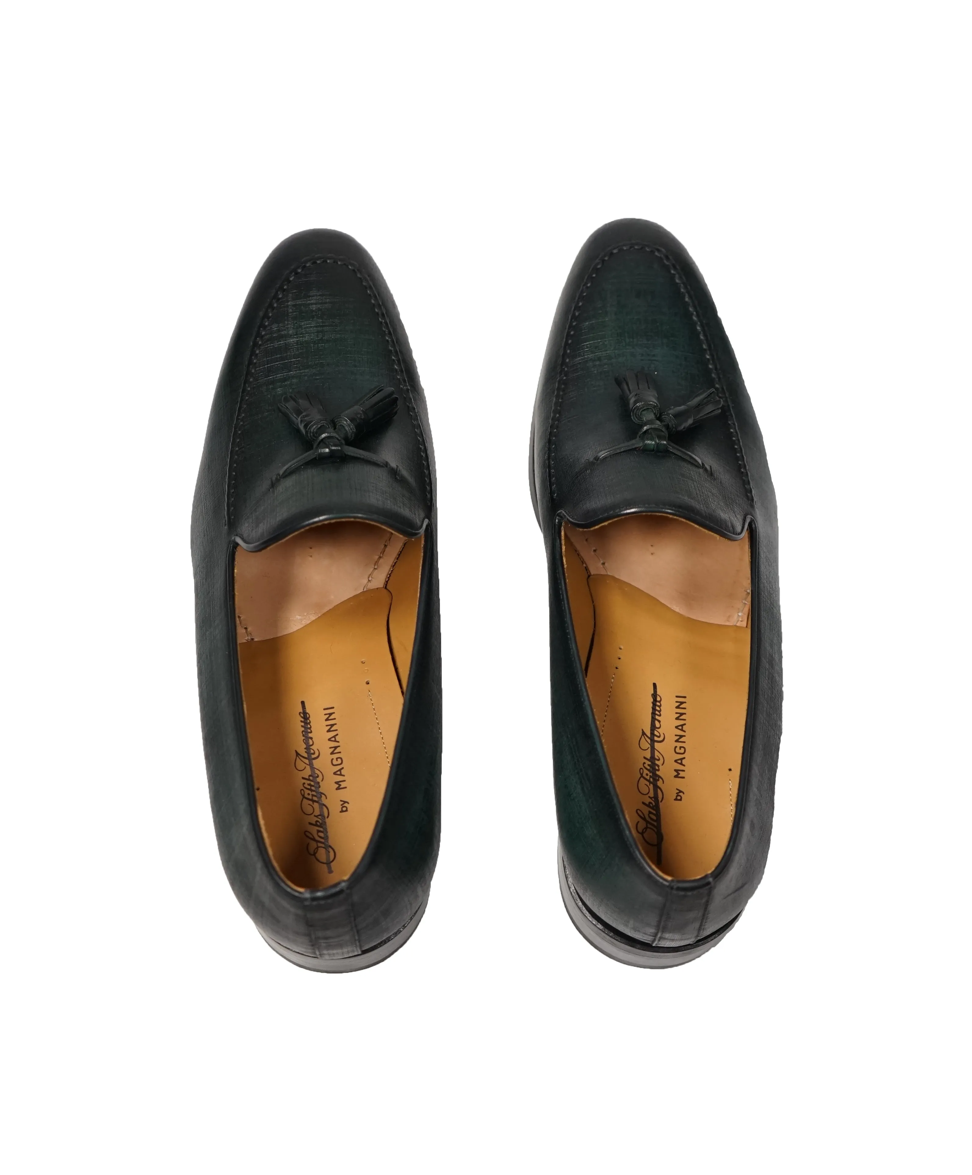 MAGNANNI For SAKS FIFTH AVENUE- Green Saffiano Tassel Loafers - 11