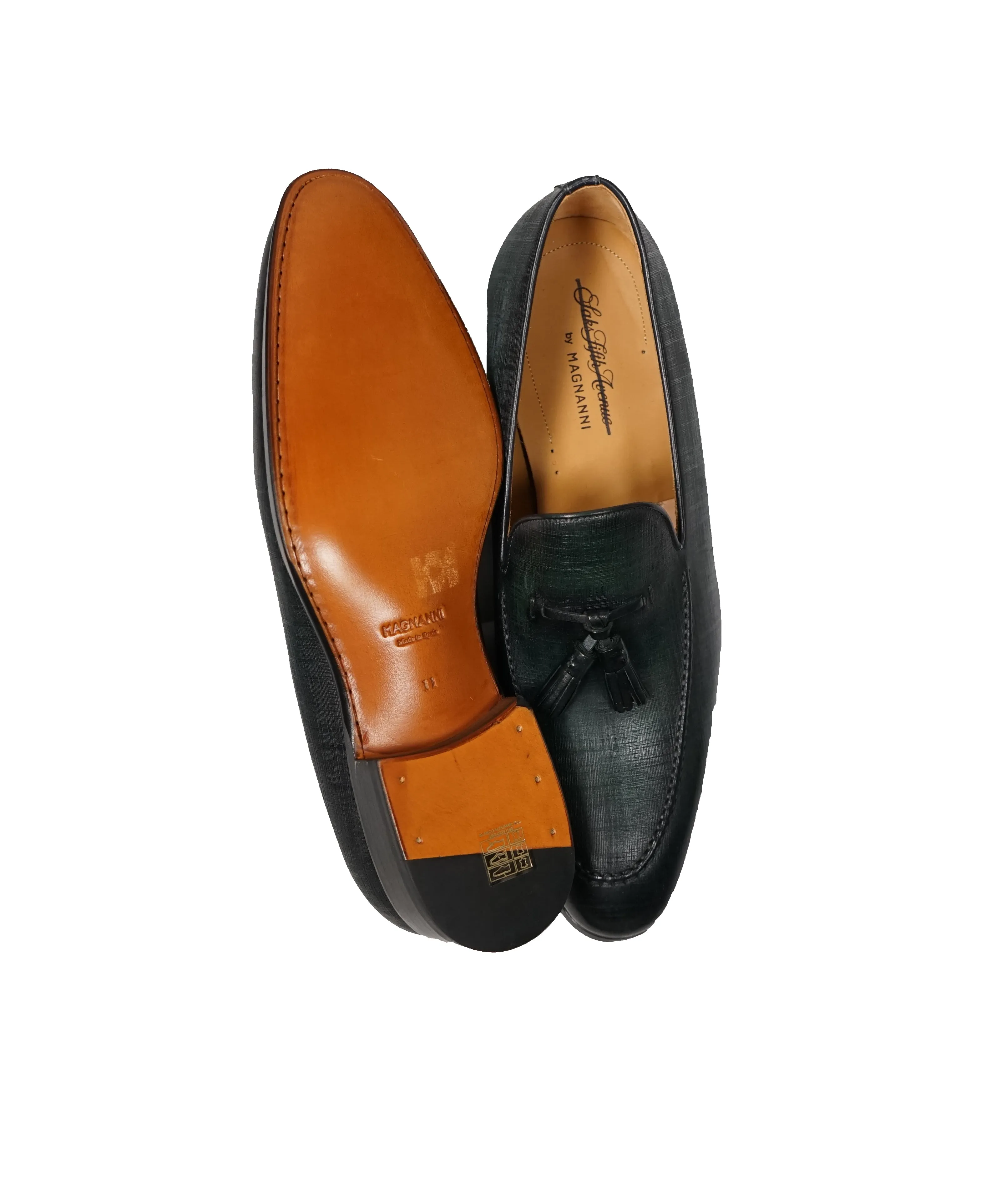 MAGNANNI For SAKS FIFTH AVENUE- Green Saffiano Tassel Loafers - 11