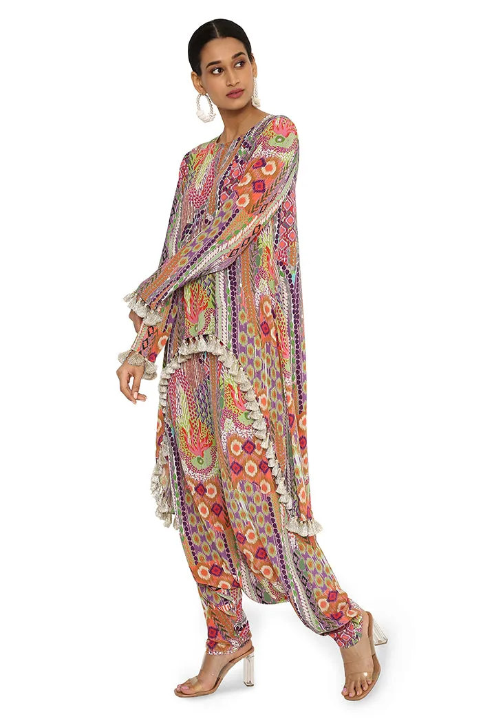Maisha African Print Crepe High Low Top With Low Crotch Pants