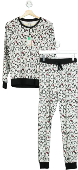 M&Co Grey Super Soft fleece Penguin Christmas Pyjamas UK 8/10