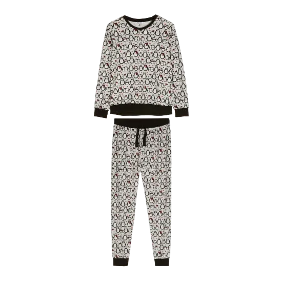 M&Co Grey Super Soft fleece Penguin Christmas Pyjamas UK 8/10