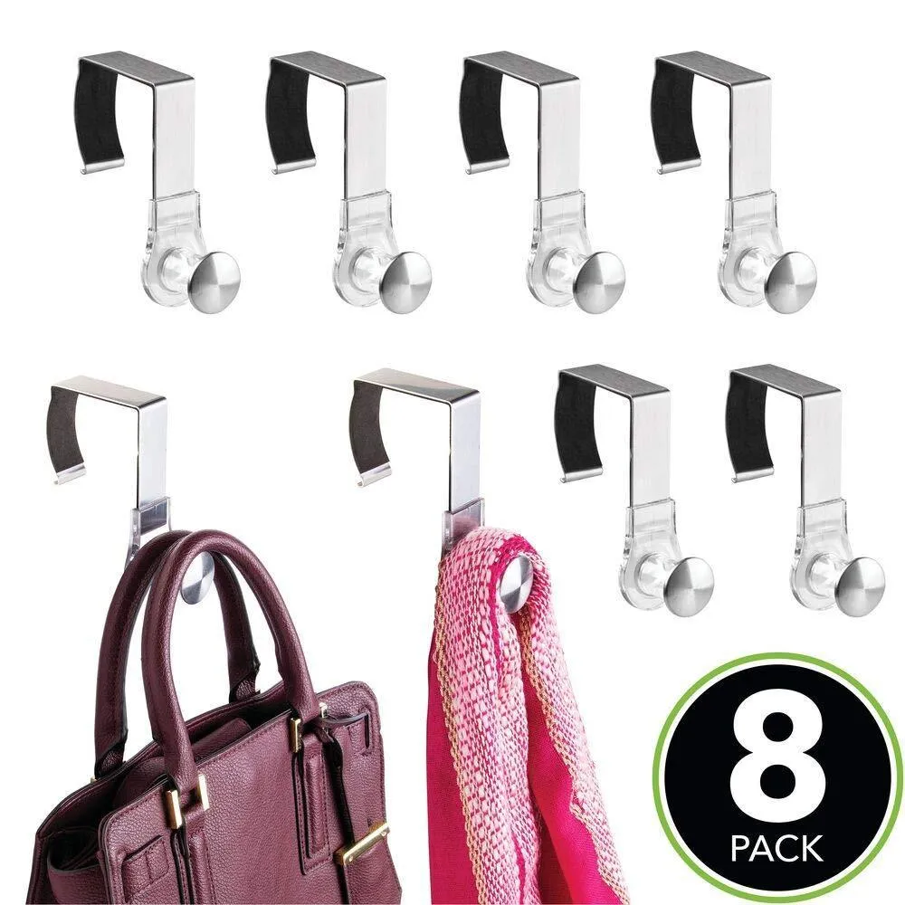 mDesign Modern Metal and Plastic Office Over The Cubicle Storage Organizer Hooks - Wall Panel Hangers for Hanging Accessories, Coats, Hats, Purses, Bags, Keychain - 8 Pack - Clear/Brushed