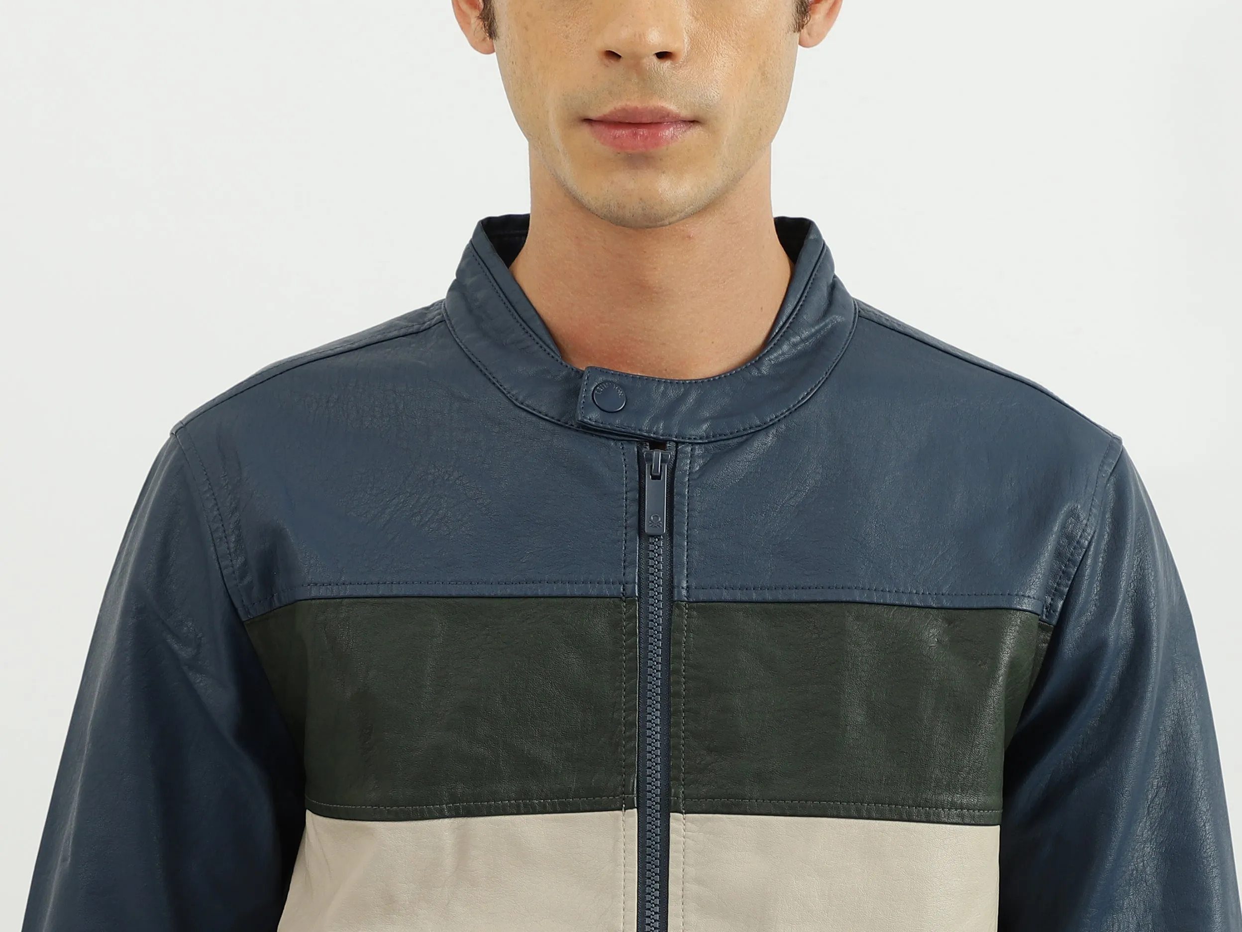 Men Solid Band Collar Jacket