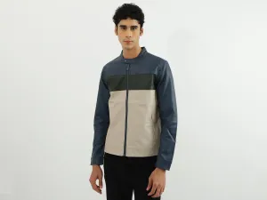 Men Solid Band Collar Jacket