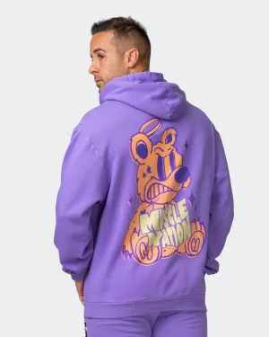 Mens Angry Bear Oversized Vintage Hoodie - Washed Aster Purple