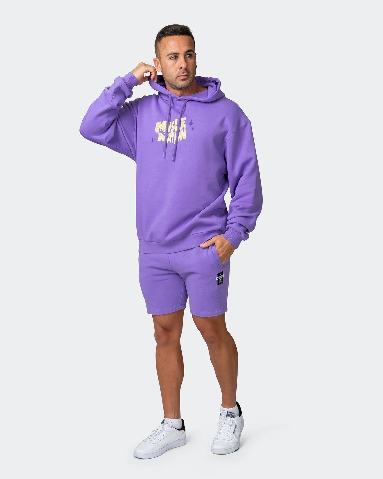 Mens Angry Bear Oversized Vintage Hoodie - Washed Aster Purple
