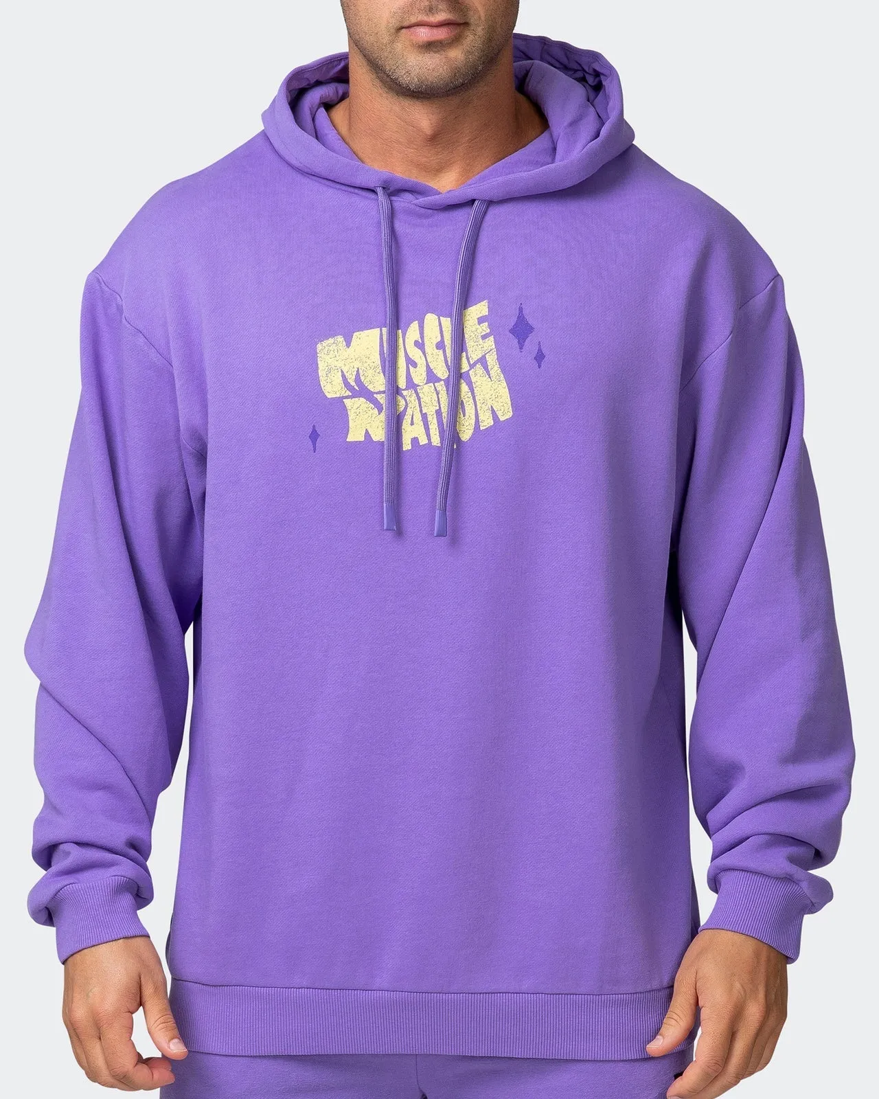 Mens Angry Bear Oversized Vintage Hoodie - Washed Aster Purple