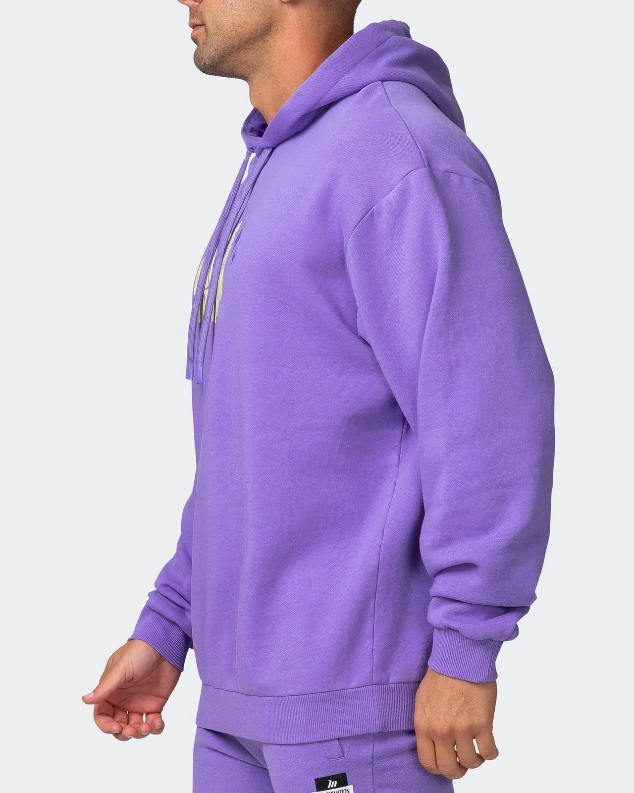 Mens Angry Bear Oversized Vintage Hoodie - Washed Aster Purple