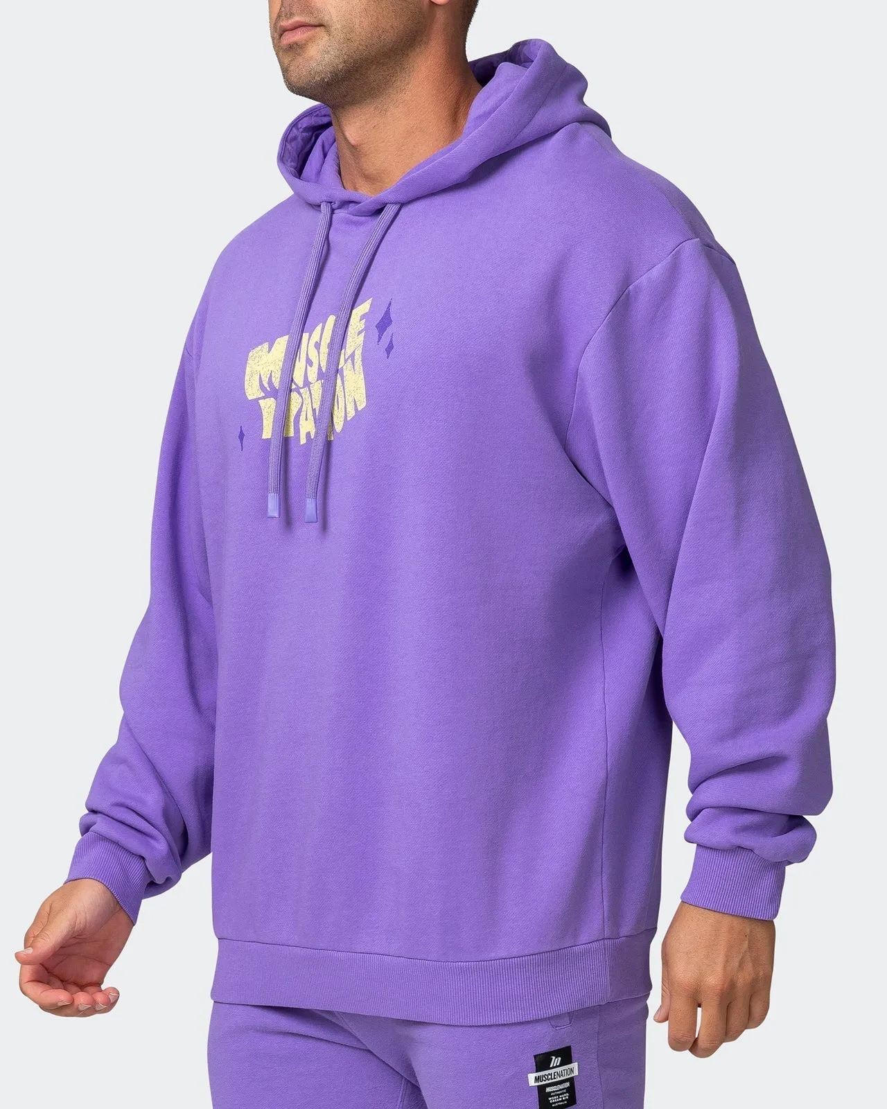 Mens Angry Bear Oversized Vintage Hoodie - Washed Aster Purple