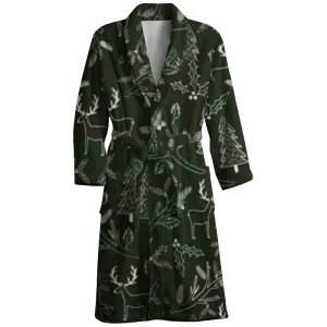 Mens Belt Merry Christmas Tree Print Fleece Lounge Robe