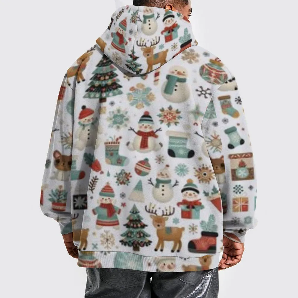 Mens Christmas Festival Graphic Pullover With Kangaroo Pocket Hoodies