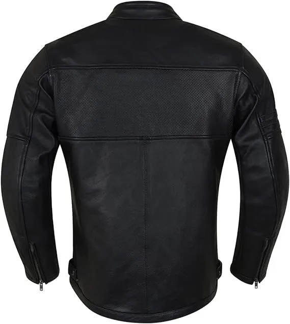 Men's Commuter Cafe Racer Motorcycle Leather Jacket with Armor