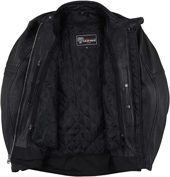Men's Commuter Cafe Racer Motorcycle Leather Jacket with Armor