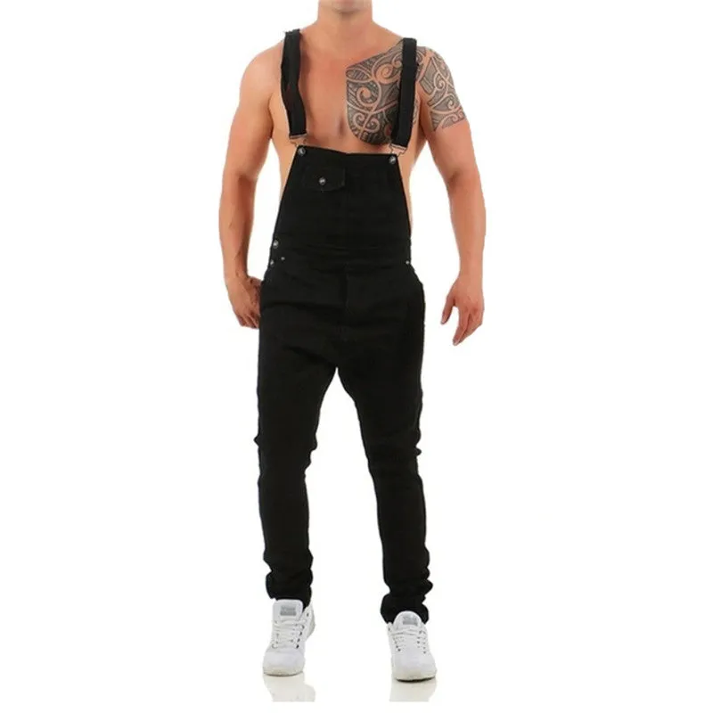 Men's Overall Slim Fit Jumpsuit Breathable Denim Ripped Jeans