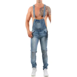 Men's Overall Slim Fit Jumpsuit Breathable Denim Ripped Jeans
