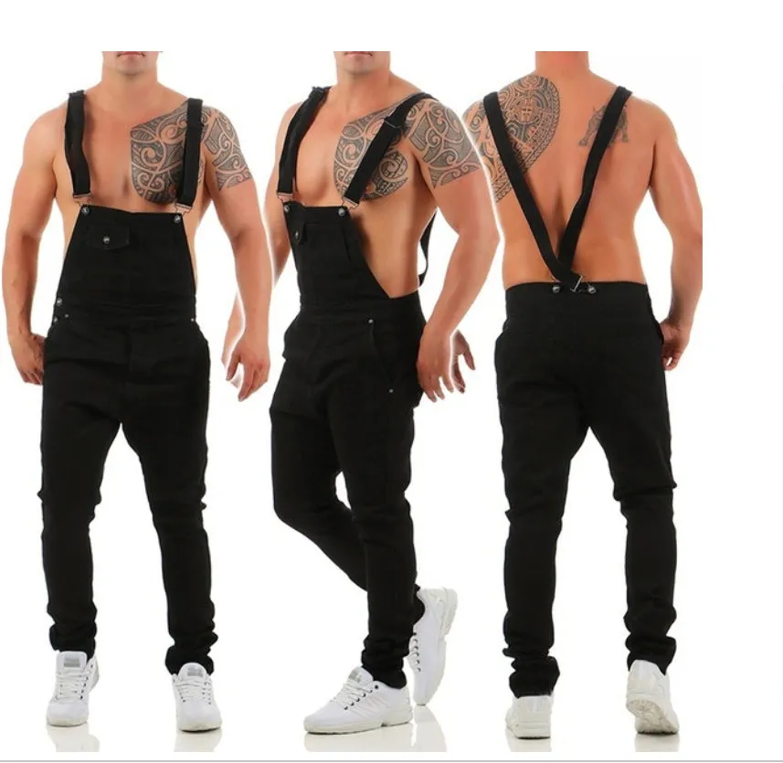 Men's Overall Slim Fit Jumpsuit Breathable Denim Ripped Jeans