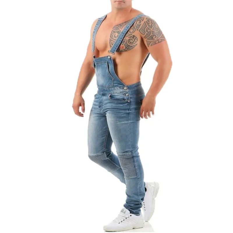 Men's Overall Slim Fit Jumpsuit Breathable Denim Ripped Jeans