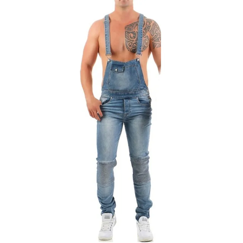 Men's Overall Slim Fit Jumpsuit Breathable Denim Ripped Jeans