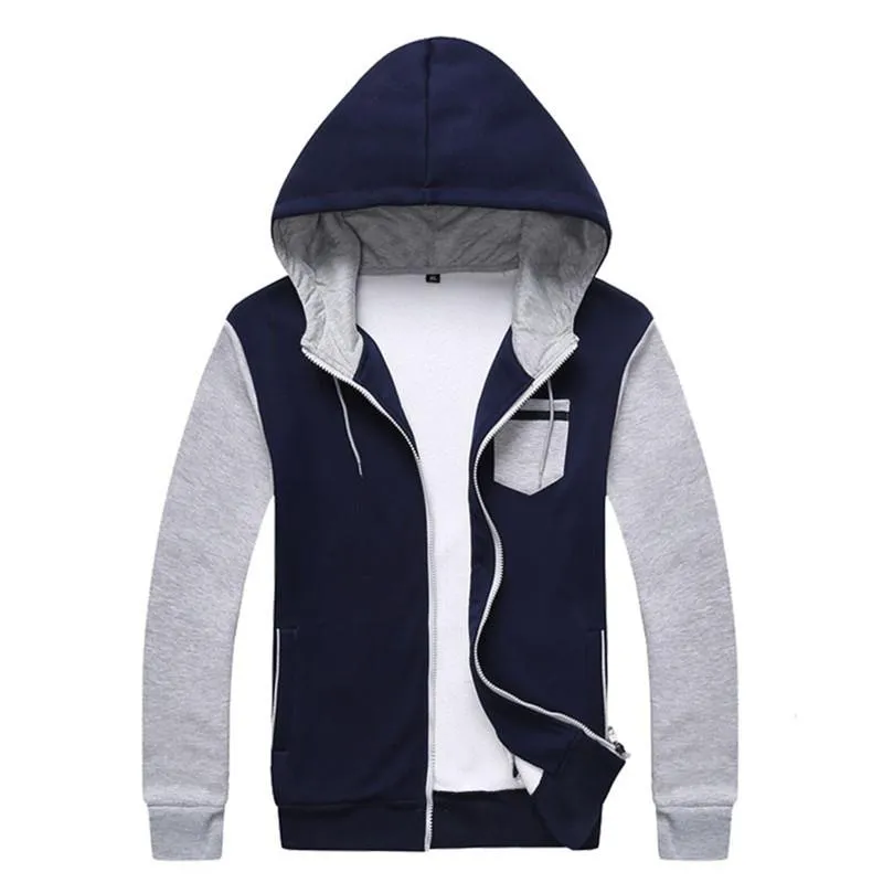 Men's Patchwork Hooded Zip Up Up To 3XL