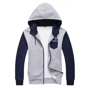 Men's Patchwork Hooded Zip Up Up To 3XL
