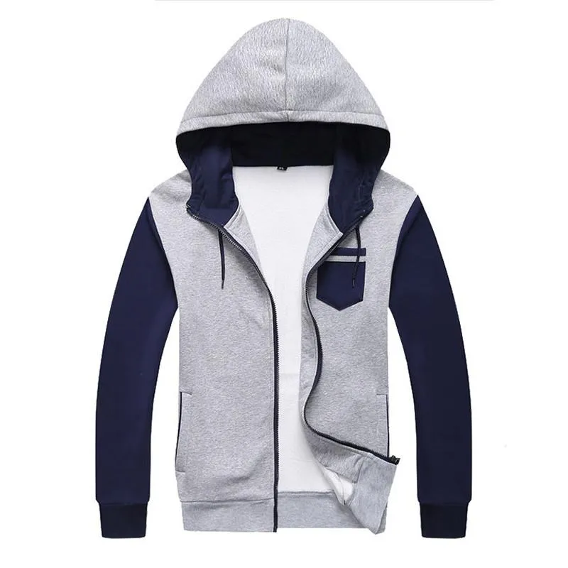 Men's Patchwork Hooded Zip Up Up To 3XL