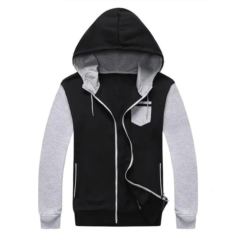 Men's Patchwork Hooded Zip Up Up To 3XL