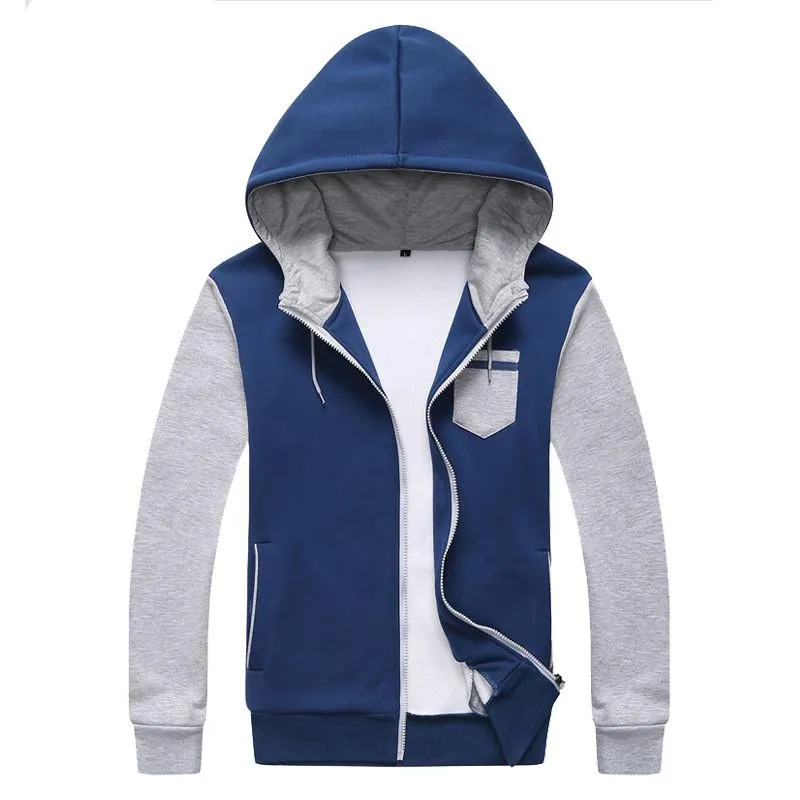 Men's Patchwork Hooded Zip Up Up To 3XL