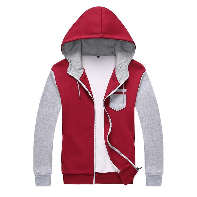Men's Patchwork Hooded Zip Up Up To 3XL