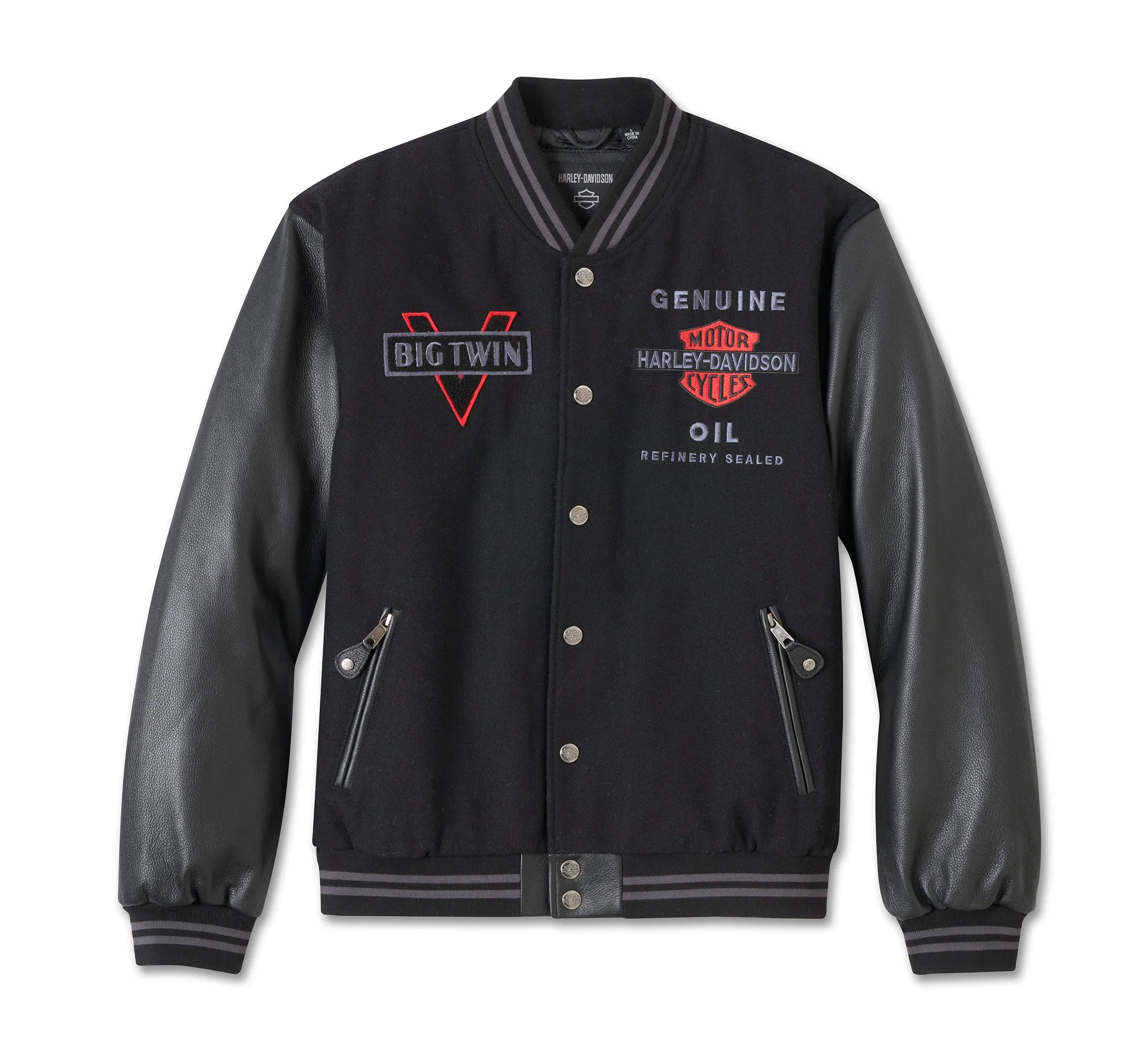 Men's V-Twin Varsity Leather Jacket - Harley Black