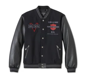 Men's V-Twin Varsity Leather Jacket - Harley Black