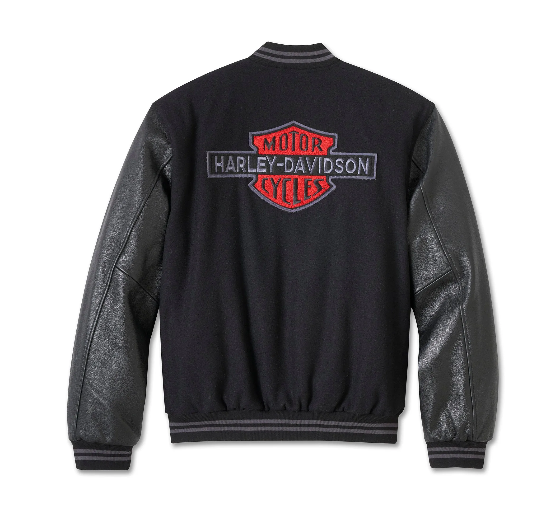 Men's V-Twin Varsity Leather Jacket - Harley Black
