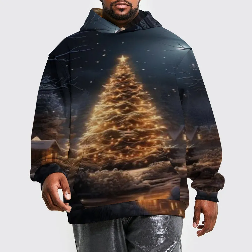 Merry Christmas Tree Graphic Pullover With Kangaroo Pocket Hoodies