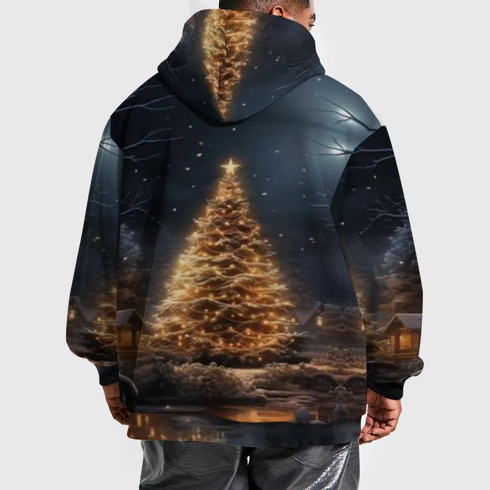 Merry Christmas Tree Graphic Pullover With Kangaroo Pocket Hoodies