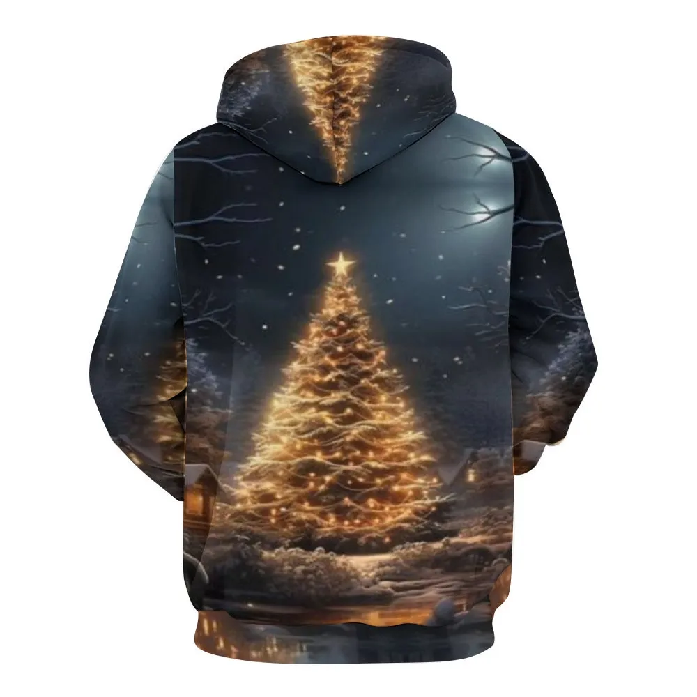 Merry Christmas Tree Graphic Pullover With Kangaroo Pocket Hoodies