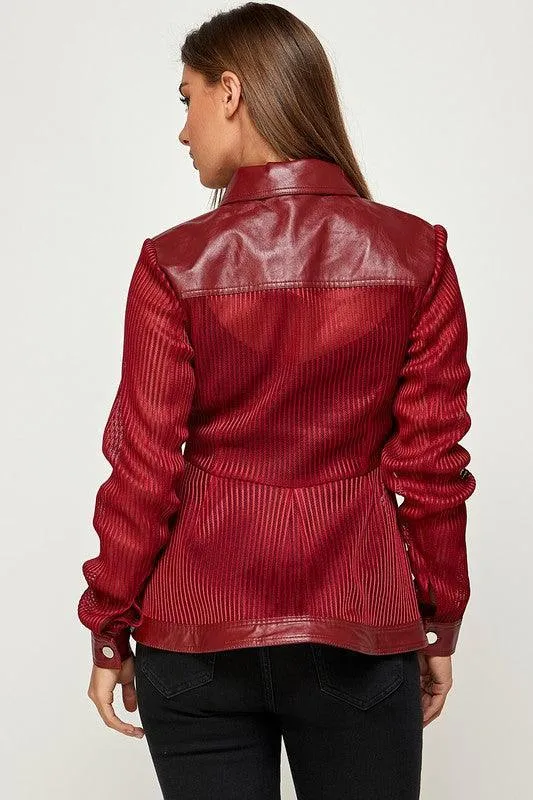 MESH FAUX LEATHER PEPLUM JACKET