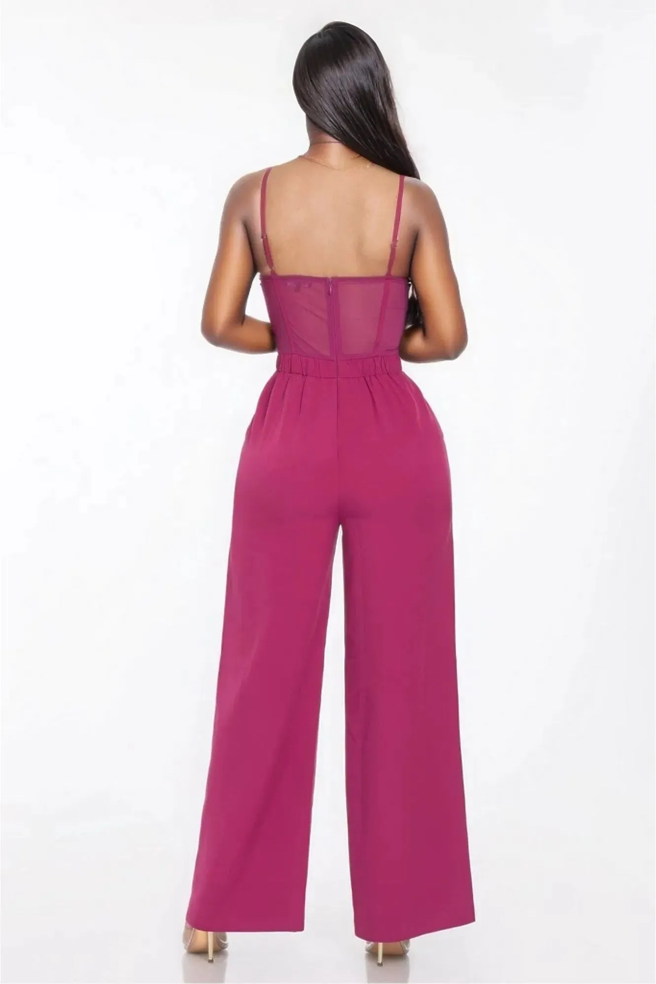Mesh Insert Cup Wide Leg Jumpsuit