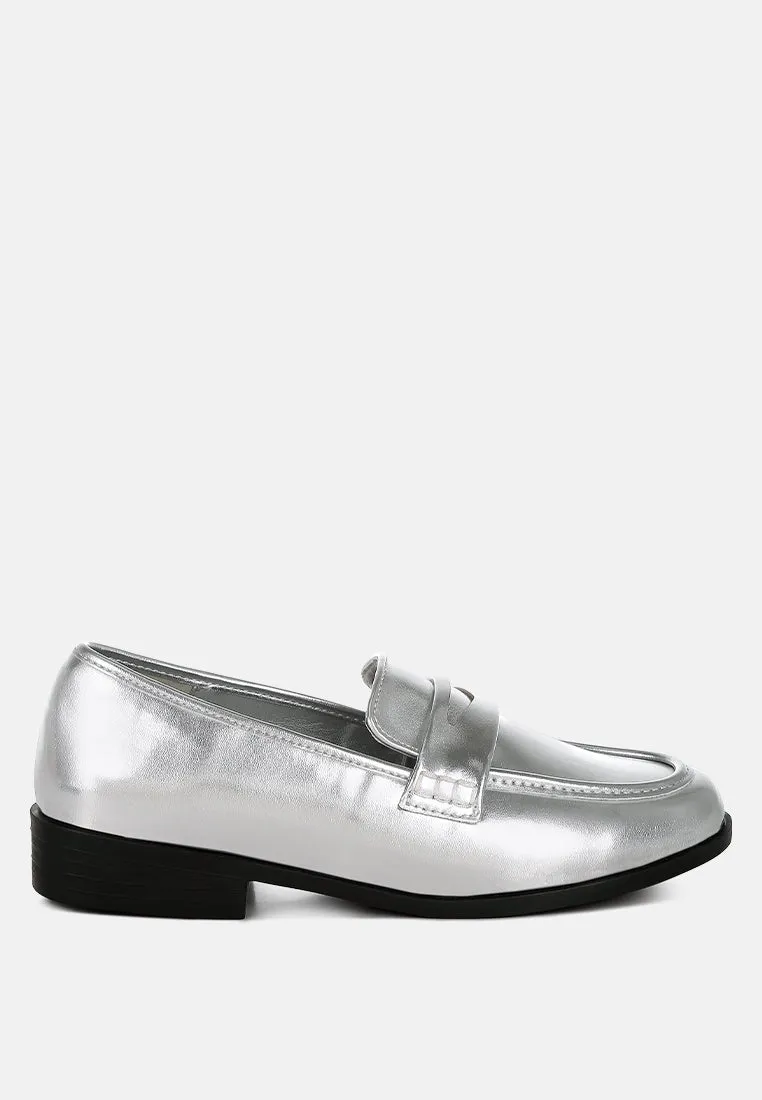 Metallic Faux Leather Flat Loafers By RAG