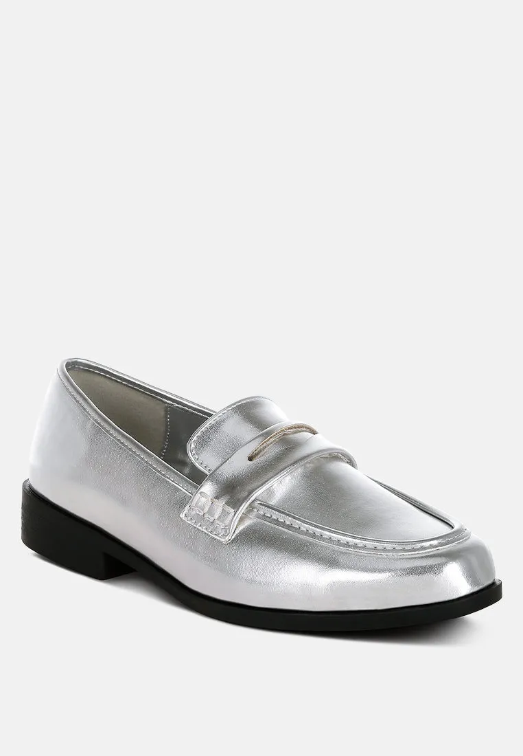 Metallic Faux Leather Flat Loafers By RAG