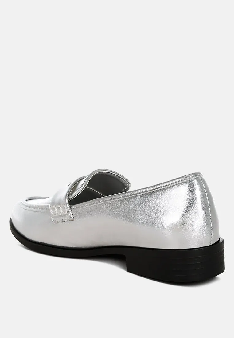 Metallic Faux Leather Flat Loafers By RAG
