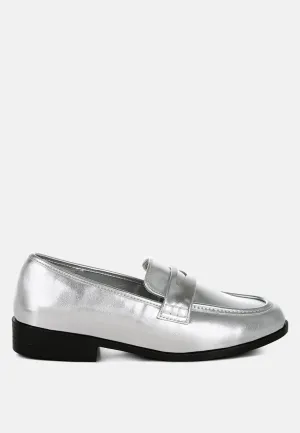 Metallic Faux Leather Flat Loafers By RAG