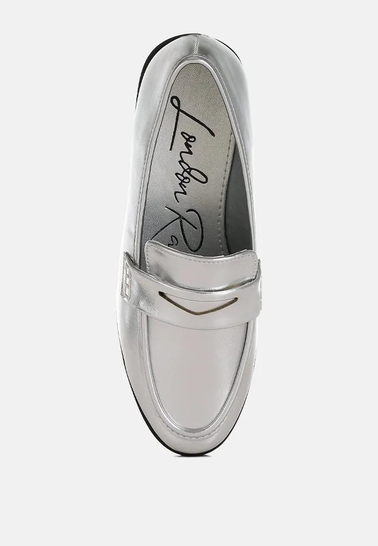 Metallic Faux Leather Flat Loafers By RAG