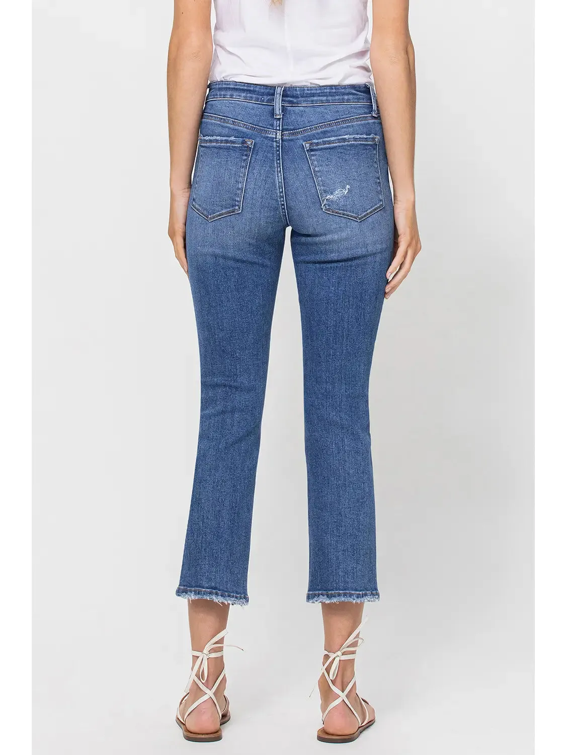 Mid Rise Crop Slim Straight Jean