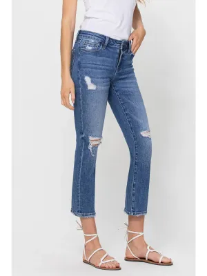 Mid Rise Crop Slim Straight Jean