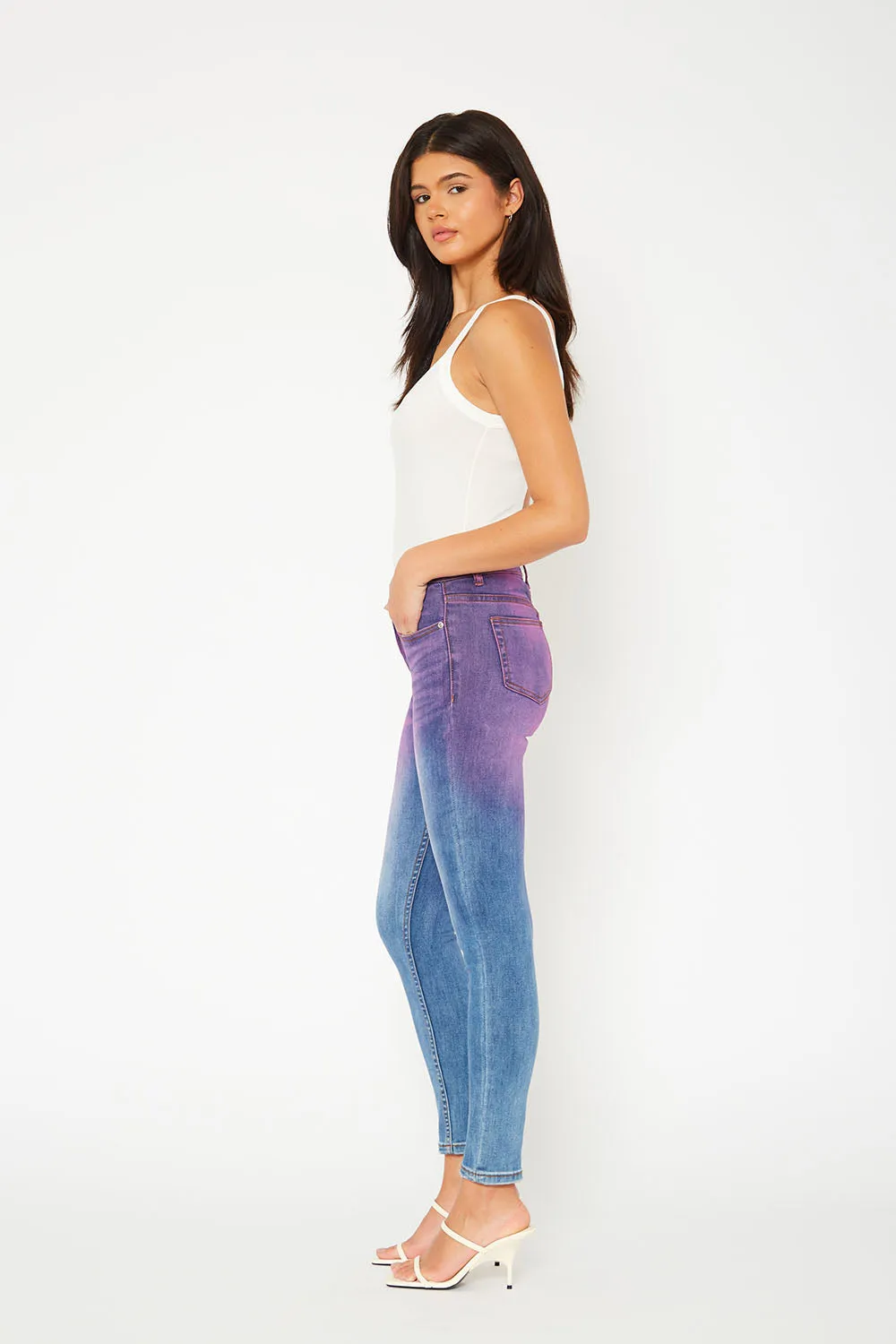 Mid-rise gradient wash denim pants