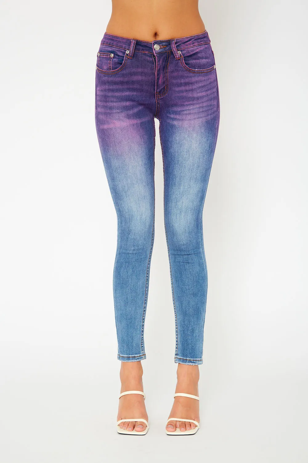 Mid-rise gradient wash denim pants