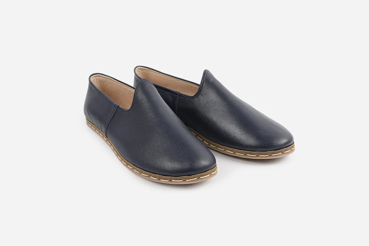 Midnight Blue Handmade Leather Loafers (Men's)