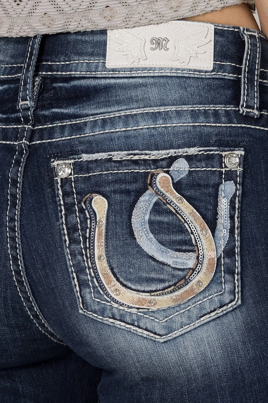 Miss Me Double Horseshoe Mid-Rise Bootcut Jeans