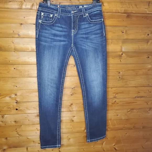 ❤️Miss Me medium-dark Jeans  stretch ankle skinny fake  leather diamonds…