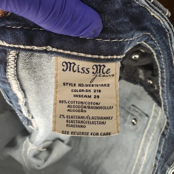 ❤️Miss Me medium-dark Jeans  stretch ankle skinny fake  leather diamonds…