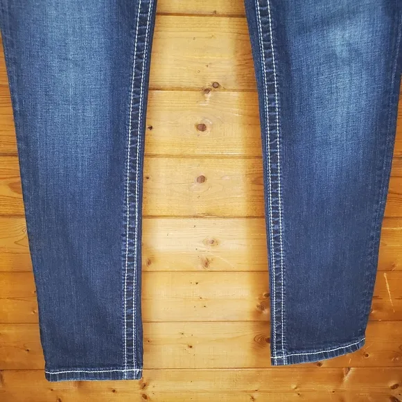 ❤️Miss Me medium-dark Jeans  stretch ankle skinny fake  leather diamonds…